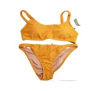 NWT J.Crew Bikini Swimsuit Marigold Orange Yellow XL Scrunchie Straps Two Piece